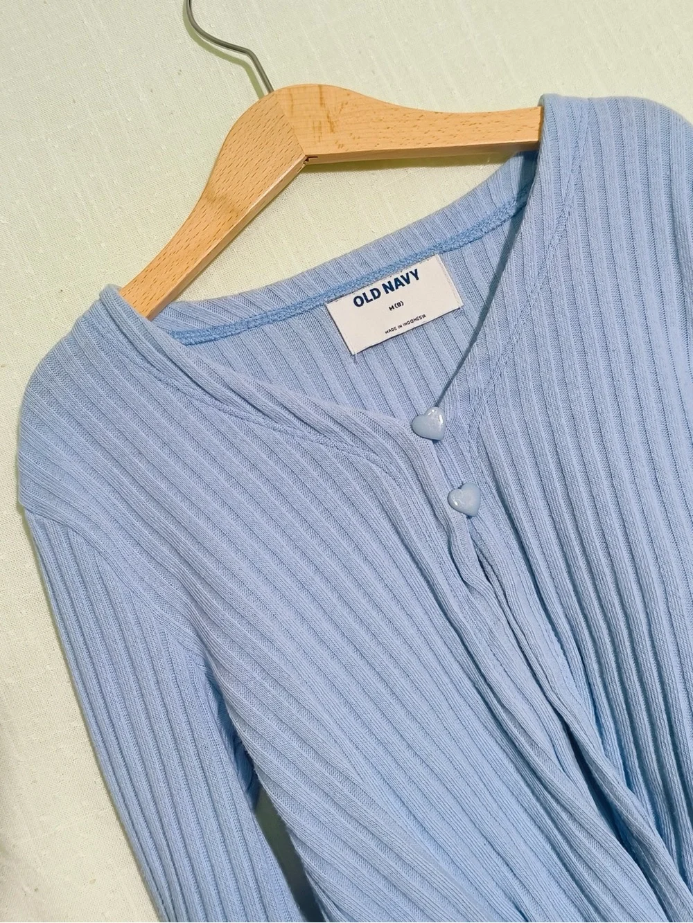 Old Navy Girls Blue Ribbed Heart Button Cropped Cardigan Size 8